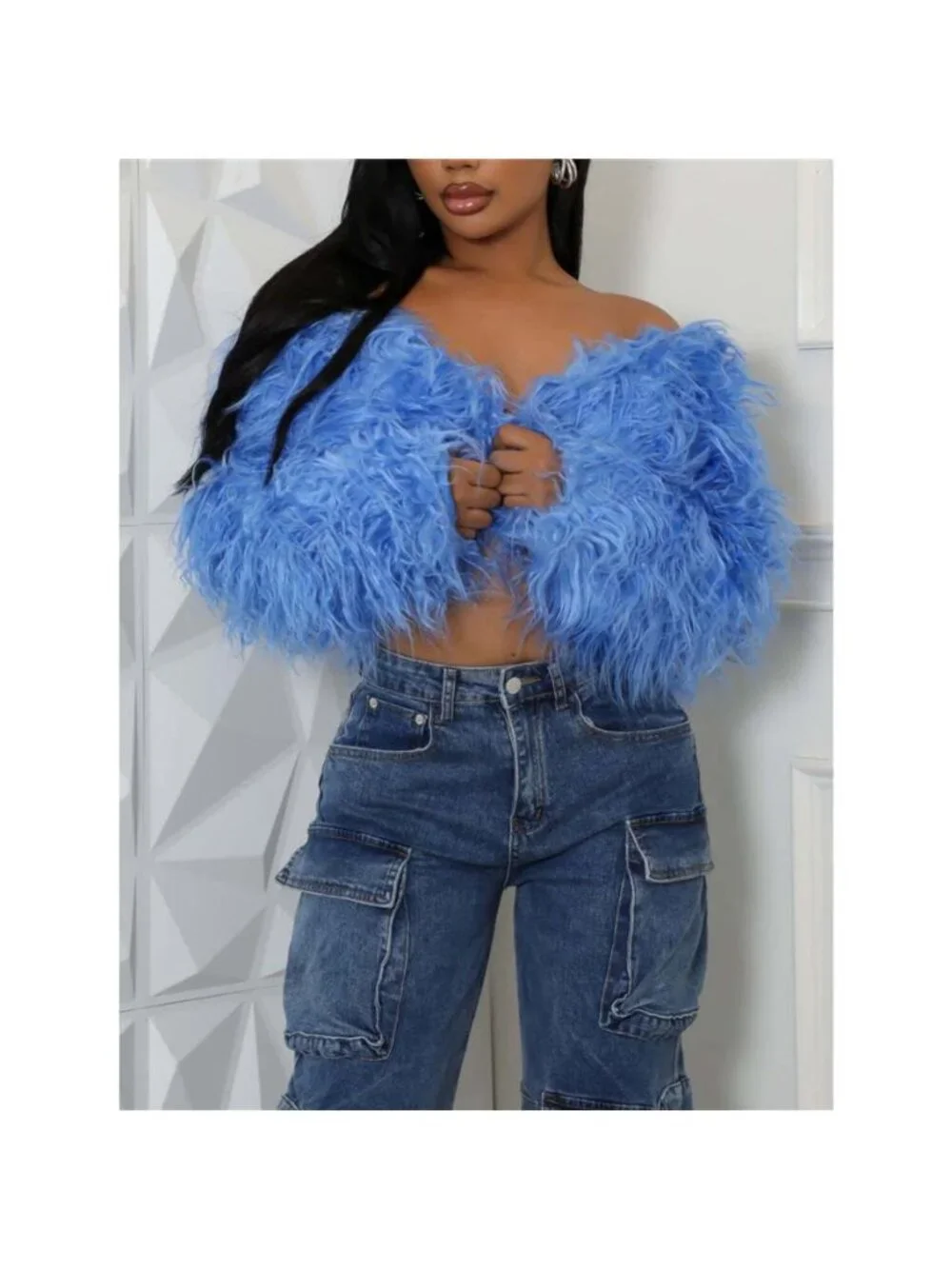 Faux Fur Open Front Cropped Outerwear